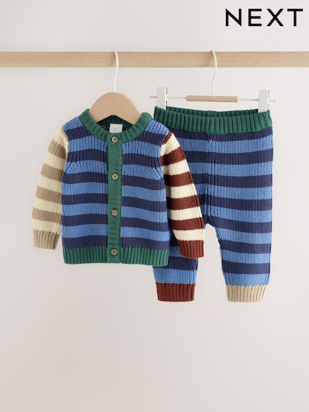 Blue Stripe - Knitted Cardigan And Legging Baby Set (0mths-2yrs)