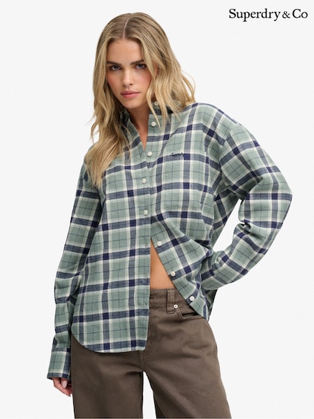 Green - Superdry Check Flannel Relaxed Shirt