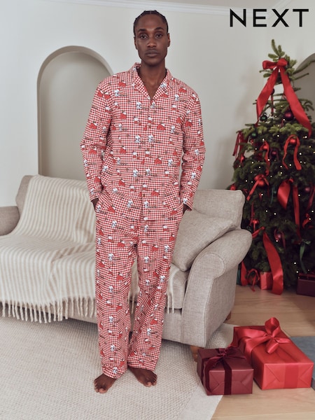 Snoopy Red Check - Button Through Set Family Matching Christmas Pyjamas Set