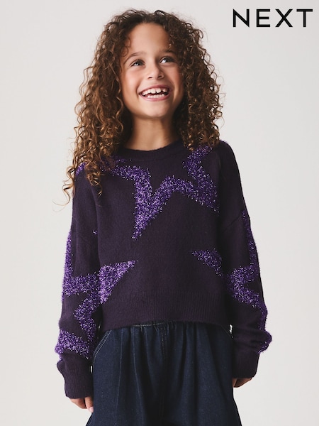 Purple - Tinsel Star Fluffy Jumper (3-16yrs)