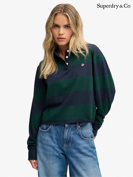 Vert - Chemise de rugby courte à rayures Superdry Ath Ess