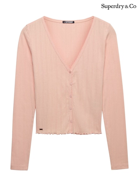 Lyserød - Superdry Athletic Essential Pointelle Cardigan