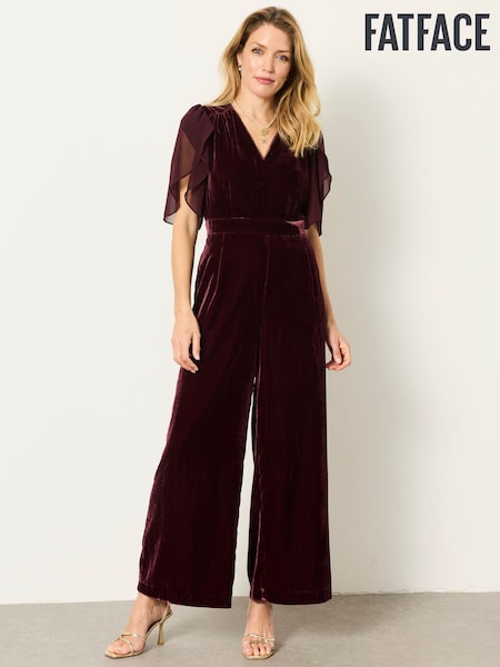 Wine - Fatface Opal Velvet Jumpsuit