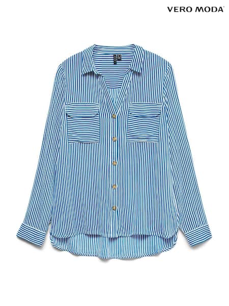 VERO MODA Blue Button Through Open Neck Shirt (V61731) | AED163