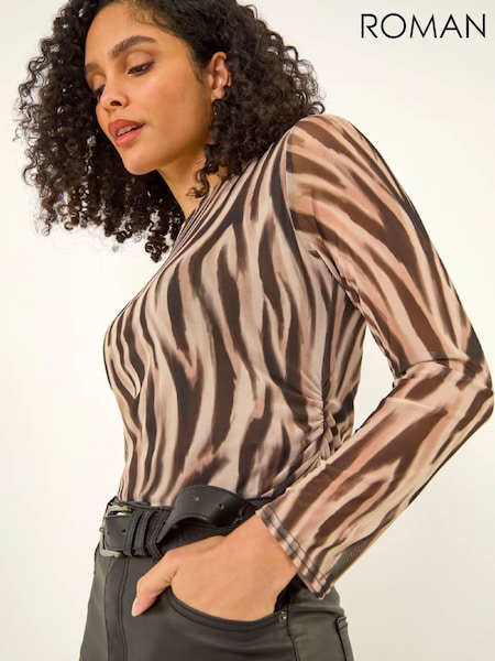 Roman Animal Print Mesh Ruched Top (V61736) | 1 785 Kč