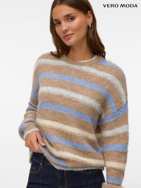 VERO MODA Natural Long Sleeve Round Neck Stripe Jumper (V61751) | SGD 70