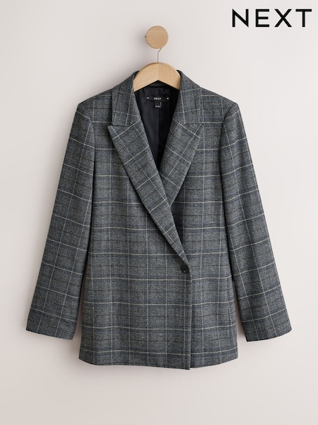 Grey/Blue - Check Asymmetric Blazer