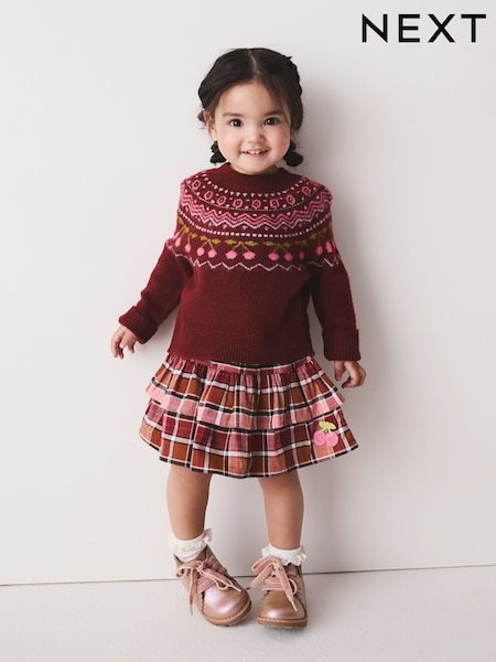 Berry and Pink - Fairisle Jumper And Check Skirt Set (3mths-7yrs)