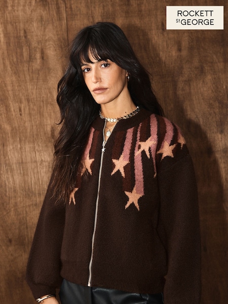 Chocolate Brown - Rockett St George Knitted Star Bomber Jacket