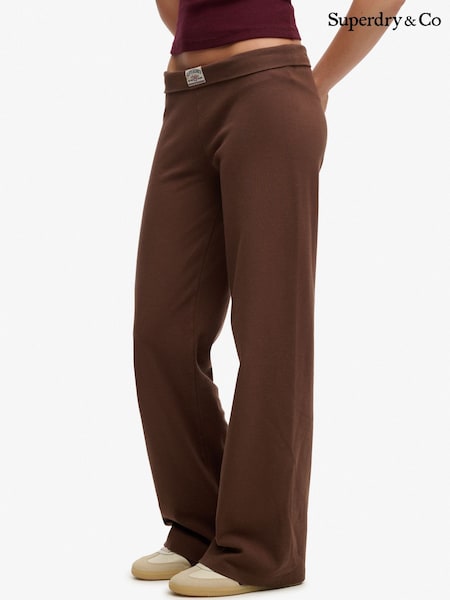 Brown - Superdry Athletic Essentials Fold Over Joggers