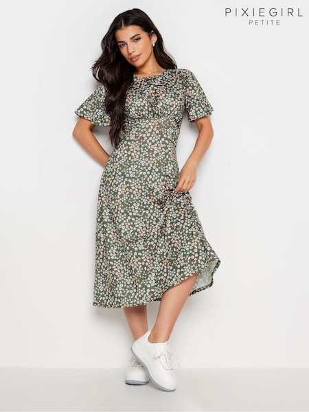 PixieGirl Petite Green Flutter Sleeve Midi Dress (V62000) | €43