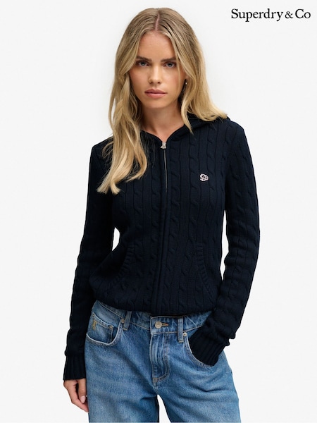 Plavo - Superdry Cotton Cable Hoodie