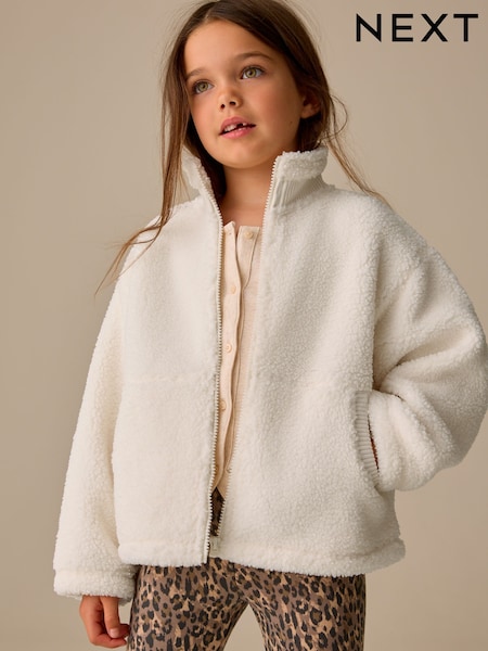 Ecru White - Zip Up Borg Jacket (3-16yrs)