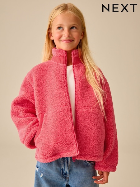 Coral Orange - Zip Up Borg Jacket (3-16yrs)