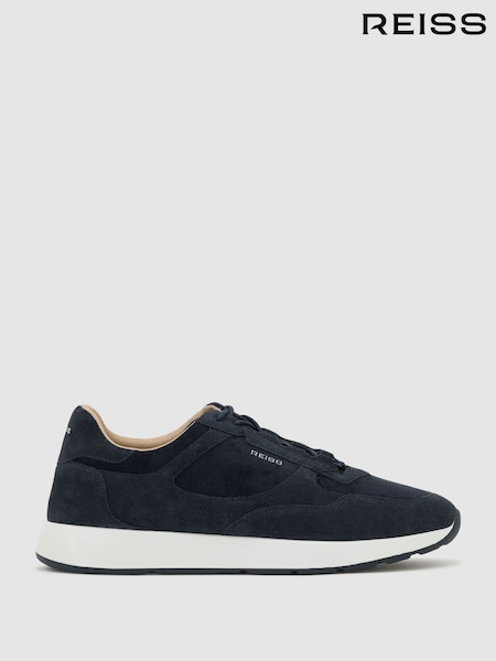 Dark Navy - Regular Reiss Grant Suede Lightweight Runner Trainers