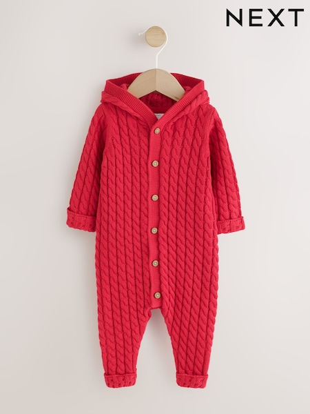 Red - Knitted Cable Baby Romper (0mths-3yrs)