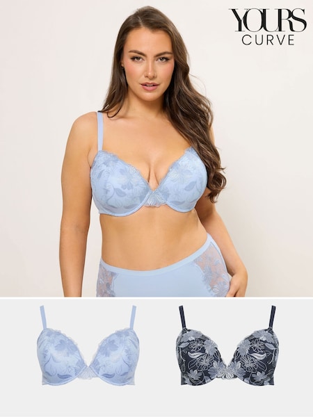 Yours Curve Blue Embellished Padded Bra 2 Pack (V62252) | AED233