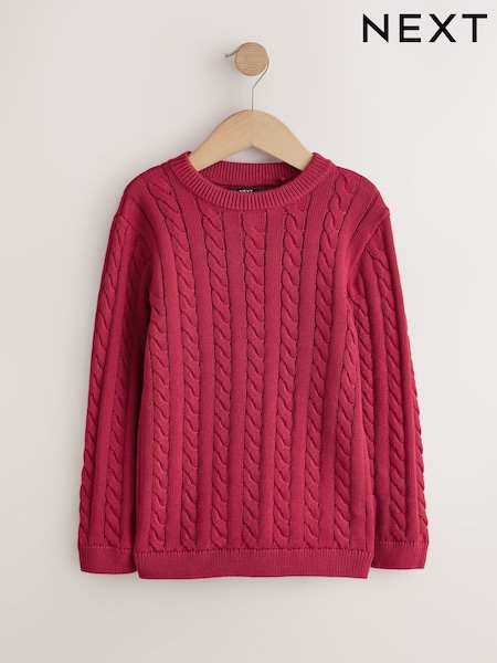 Bright Red - Cable Knit Crew Neck Jumper (3-16yrs)