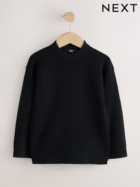 Black - Textured Knitted Crew Neck Jumper (3-16yrs)
