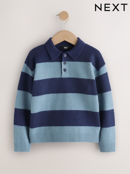 Blau & Marineblau - Stripe Knitted Rugby Polo Shirt (3-16yrs)
