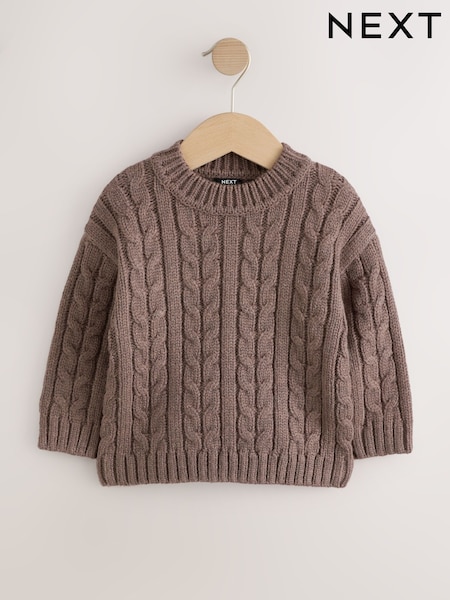 Brown - Cable Knit Crew Neck Jumper (3mths-7yrs)