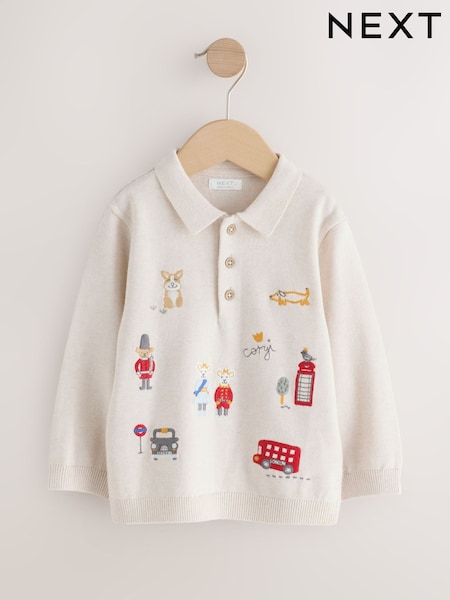 Ecru - Long Sleeve Knitted Polo Shirt (3mths-7yrs)