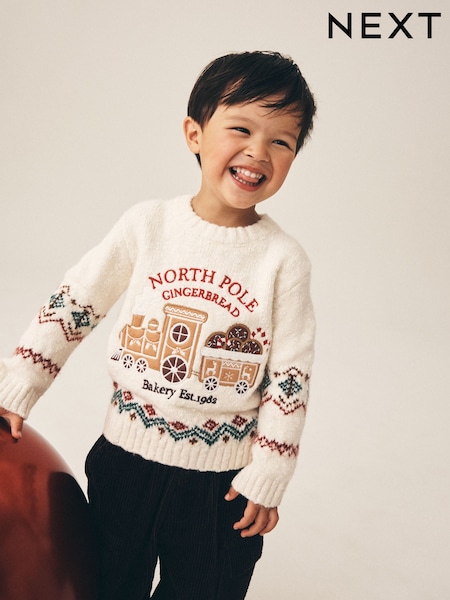 Ecru White - Christmas Crew Neck Jumper (3mths-7yrs)