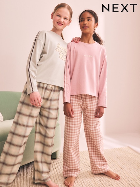 Green/Pink - Woven Wide Leg Pyjamas 2 Pack (3-16yrs)
