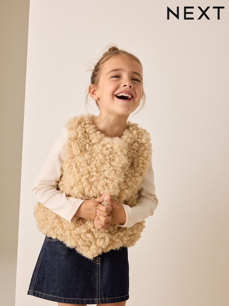 Neutral - Curly Faux Fur Gilet (3-16yrs)