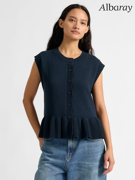 Albaray Blue Peplum Cotton Button Tank (V62793) | kr1 021