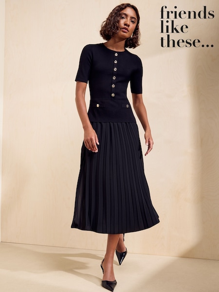 Black - Friends Like These Chiffon Mix Knitted Midi Dress