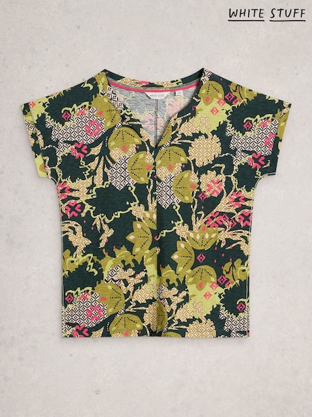 White Stuff Green Nelly Notch Neck T-Shirt (V62939) | SGD 64
