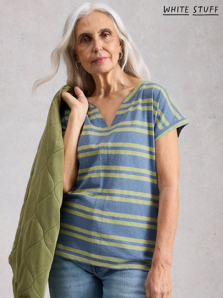 White Stuff Blue Nelly Notch Stripe T-Shirt (V62954) | $73