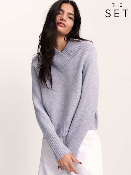 Gris Claro/Azul Claro/Rojo Burdeos - The Set 3 Pack Cross Front V-neck Jumper With Wool