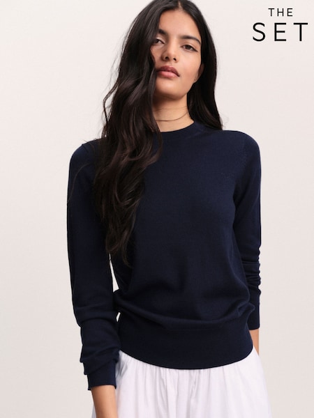 Navy Blue - The Set Crew Neck Long Sleeve Merino Jumper