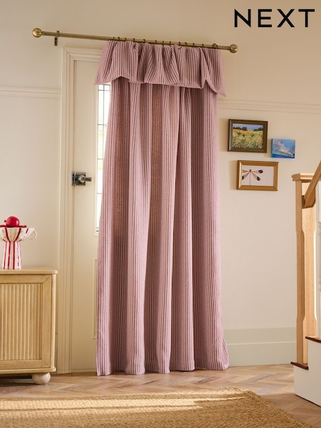 Brushed Stripe Ruffle Top Fold Over Super Thermal Door Curtains