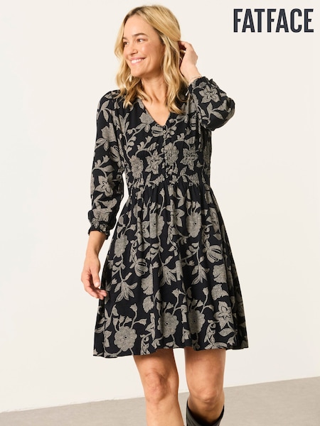 Black Dot Floral - Fatface Jersey Dress