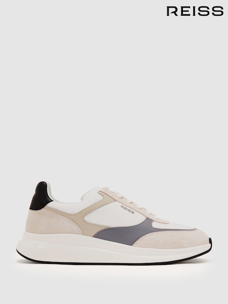 White/Light Grey - Regular Reiss Hudson Suede-trim Runner Trainers