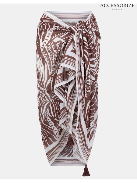 Accessorize Brown Palm Print Tassel Sarong (V63251) | AED205