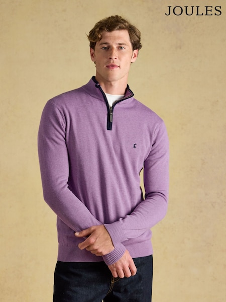 Heather Purple - Regular Joules Hillside Quarter Zip Knitted Jumper