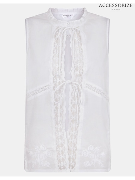 Accessorize White Floral Lace Tie-Front Waistcoat (V63327) | € 58