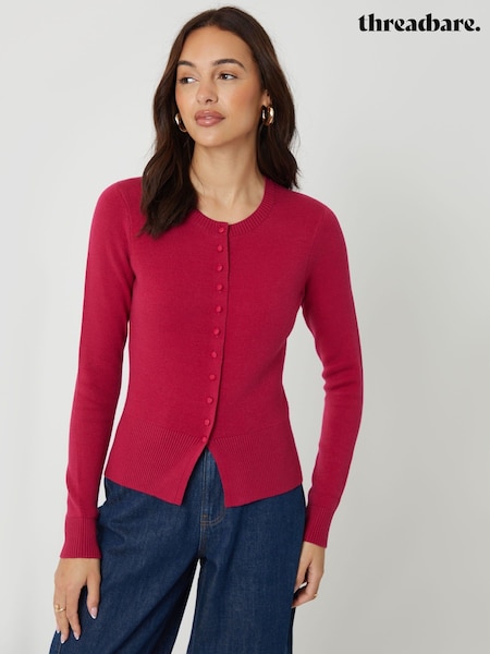 Threadbare Pink Crew Neck Structured Knitted Cardigan (V63333) | SGD 50