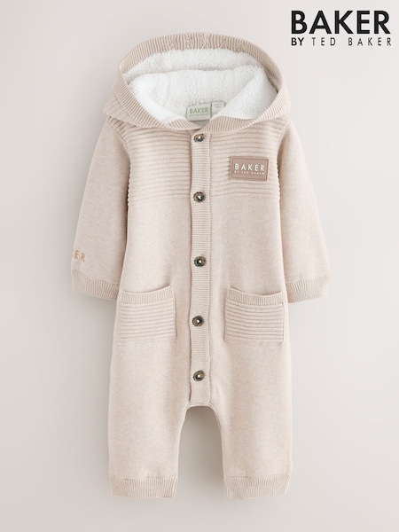Stone - Baker By Ted Baker Knitted Romper With Hoodie