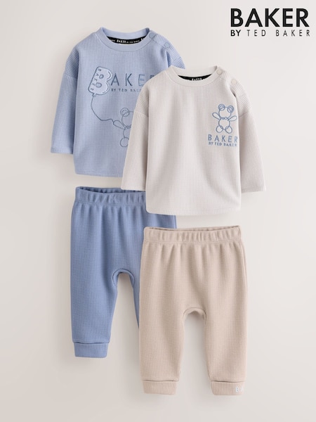 Blue - Baker By Ted Baker Textured Long Sleeve Sweat Top And Joggers 4 Piece Set
