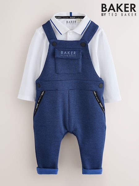 Navy - Baker By Ted Baker Textured Dungaree And Polo Shirt Set