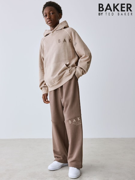 Stone - Baker By Ted Baker Oversized Washed Graphic Hoodie And Wide Leg Joggers Set
