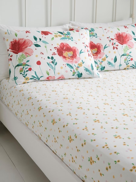 Dreams & Drapes White Abstract Poppy Easy Care 28cm Fitted Bed Sheet (V63592) | ₱1,020 - ₱1,700