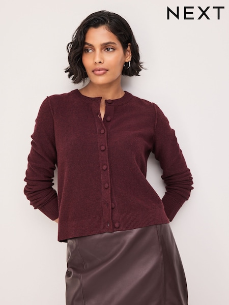 Burgundy Red - Supersoft Crew Neck Long Sleeve Cardigan