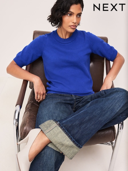 Cobalt Blue - Supersoft Short Sleeve Knitted Jumper