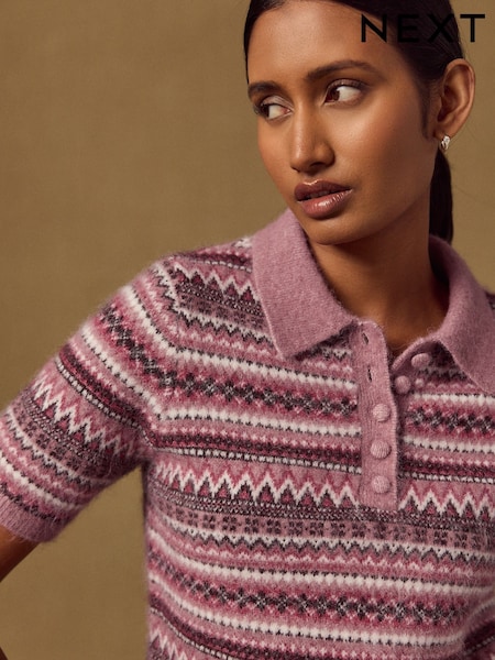 Rozo Fairisle - Pleteni polo majica Kratki rukav sa vunom